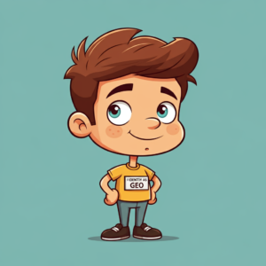 cartoon character with a shirt that says i identify as geo