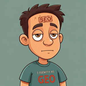 cartoon character with a shirt that says i identify as geo
